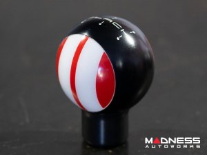 MINI Cooper Gear Shift Knob - Black Housing - Red w/ White Racing Stripes Design